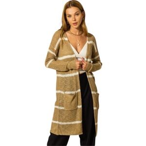 Hyfve Striped Tan and White Women's Sweater Cardigan